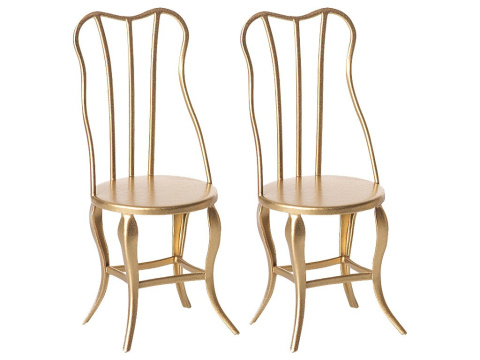 Maileg Złote krzesła 2szt Akcesoria dla lalek - Vintage chair, Micro - Gold - 2 pack