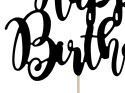 Topper na tort Happy Birthday czarny, 22,5cm