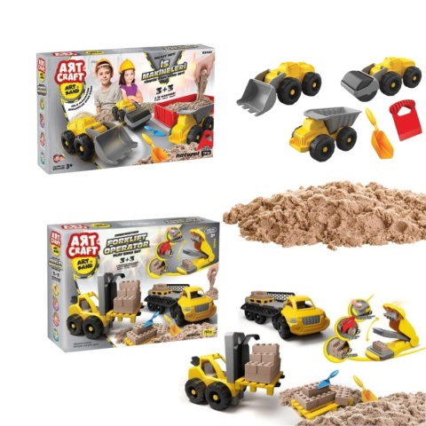 ART CRAFT Dwa zestawy piasku kinetycznego - z pojazdami budowy + Twórz, buduj, rozbieraj