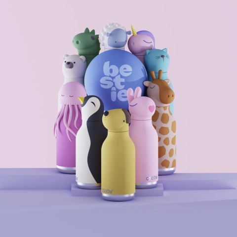 Asobu Butelka termiczna ze słomką Bestie | Meduza Różowa 460 ml