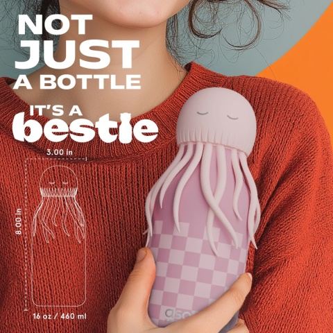 Asobu Butelka termiczna ze słomką Bestie | Meduza Różowa 460 ml
