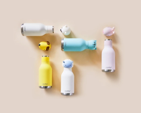 Asobu Butelka termiczna ze słomką Bestie | Pies Żółty 460 ml