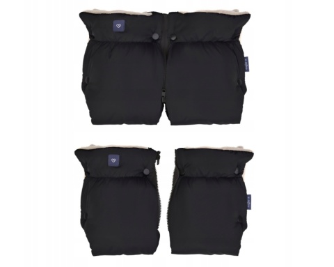 ZAFFIRO Dwuczęściowe Mufki 2w1 do wózka WEŁNA premium - BLACK Cozy