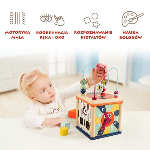 Topbright Kostka edukacyjna drewniana z sorterem i labiryntem dla niemowląt 12 mies.+