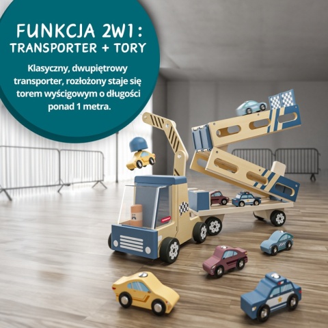 Topbright Roll&Race Zabawka dla dzieci 2w1 Transporter samochodów i tor wyścigowy laweta 36m+