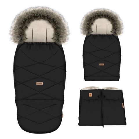 ZAFFIRO Komplet Śpiworek GrowUP + mufki Aspen wełna premium | black