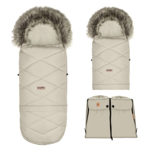 ZAFFIRO Komplet Śpiworek GrowUP + mufki Aspen wełna premium | vanilla