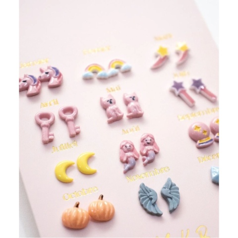 Kolczyki ROK POEZJI Bajka 12 par | ceramika i stal nierdzewna Yuko B.