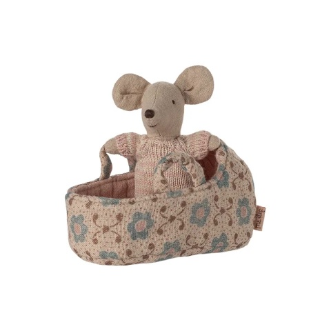 Maileg Baby Mouse in Carrycot | Rose