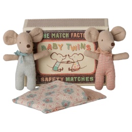 Maileg Myszki Bliźniaki w pudełku zapałek - Twins in matchbox kratka
