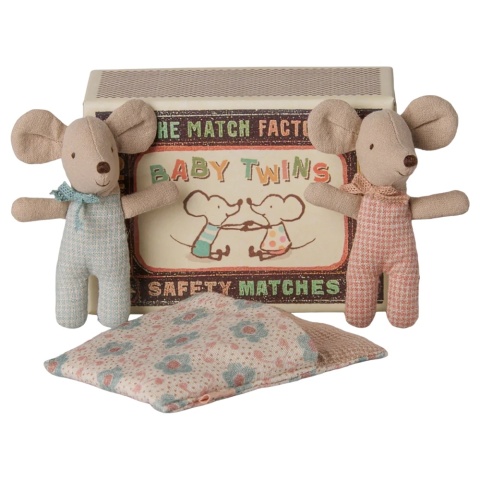 Maileg Myszki Bliźniaki w pudełku zapałek - Twins in matchbox kratka