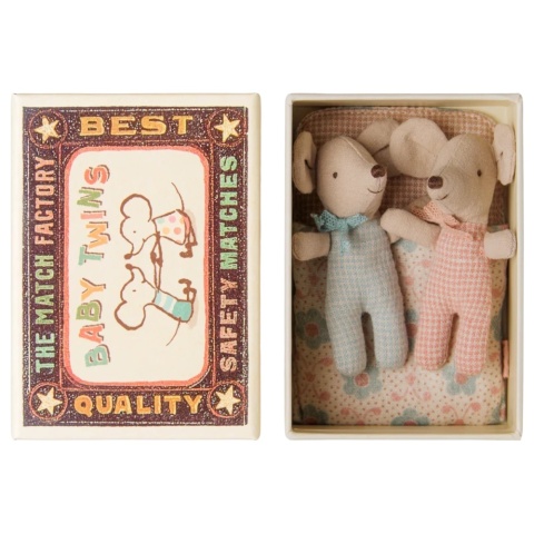 Maileg Myszki Bliźniaki w pudełku zapałek - Twins in matchbox kratka
