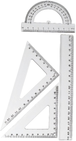 Zestaw geometryczny transparentny 4 elementy linijka kątomierz ekierki