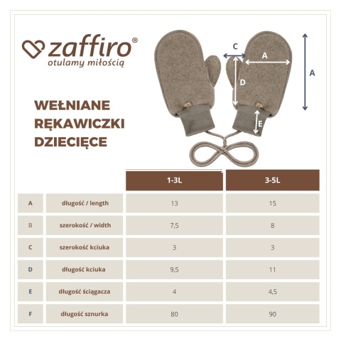 Zaffiro Rękawiczki dziecięce wełniane Sierra 1-3l | anthracite